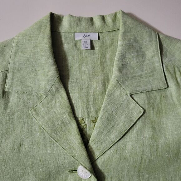 J. Jill Women's Celery Green Embroidered Linen Jacket - Picture 7 of 16